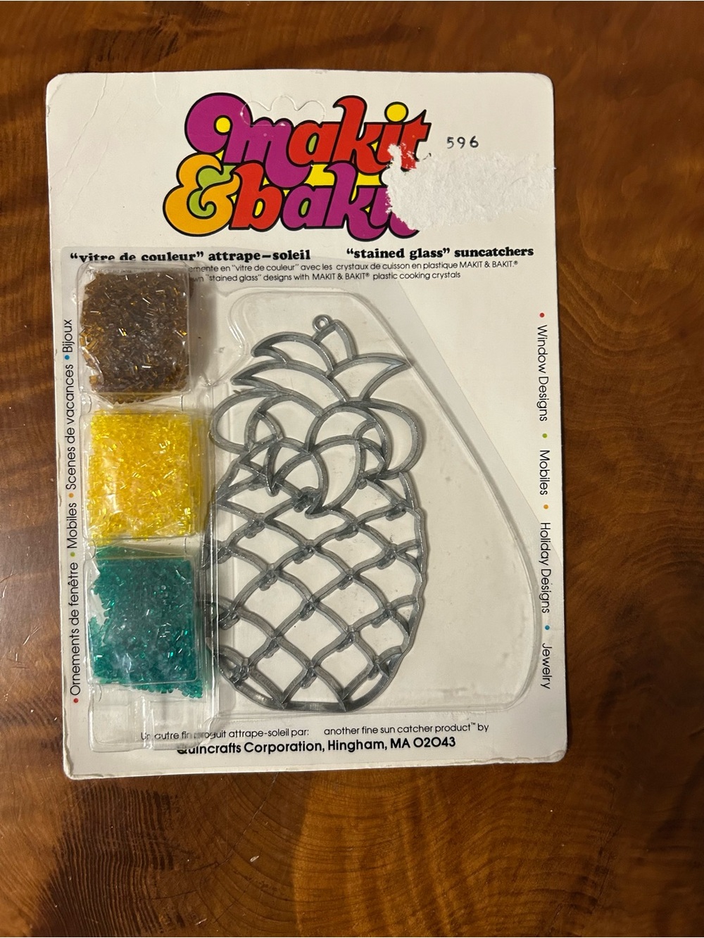 Vtg Makit & Bakit Stained Glass Suncatcher Kit Pineapple 596 Quincrafts NEW